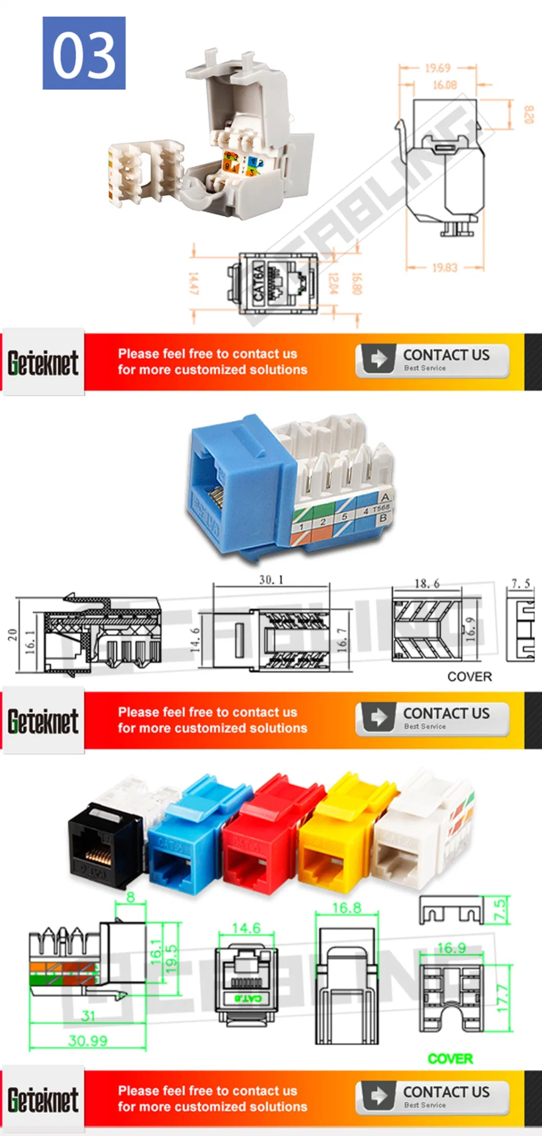 Gcabling Rj11 Telephone Module Cat3 Voice Module Screw Type Gold Plated 4-Core Class III Information Phone Module Keystone Jack